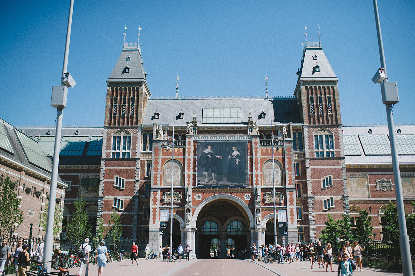 On our last day, Brian really wanted to take the girls to see one of his favorite painters and paintings, "The Night Watch" by Rembrandt, which was in the Rijks Museum. The Rijks is pretty amazing...its gorgeous interior and thoughtful planning were obvious, especially when it came to their famous works. Each one was accompanied by big information sheets that pointed out significant facts about the art, which I loved to read. The girls totally loved learning about Rembrandt's famous and massive painting (below) and each said that this was their favorite part of the day.
