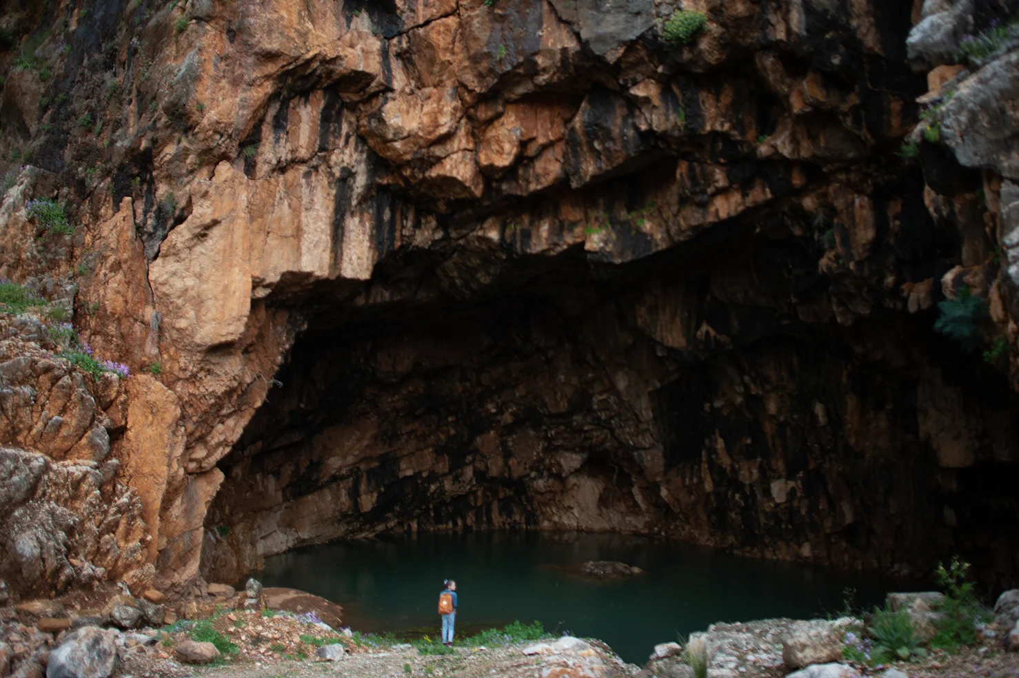 Caesarea Philippi is about a 2 1/2 hour drive from Tel Aviv and straddles the borders of Israel, Lebanon and Syria. I imagine that there is no more gorgeous time of year to visit it than spring when it is green, lush and quiet. It was once a Roman city built around 20 BC and there are many ruins still standing to explore on a visit. Our favorite part was this huge cave where they supposedly performed ancient sacrifices.