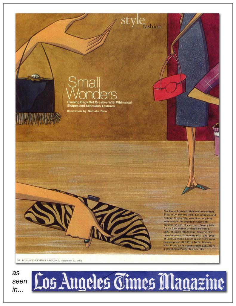 barr + barr luxury handbags and footwear designed by Helen Barr, as seen in the Los Angeles Times Magazine