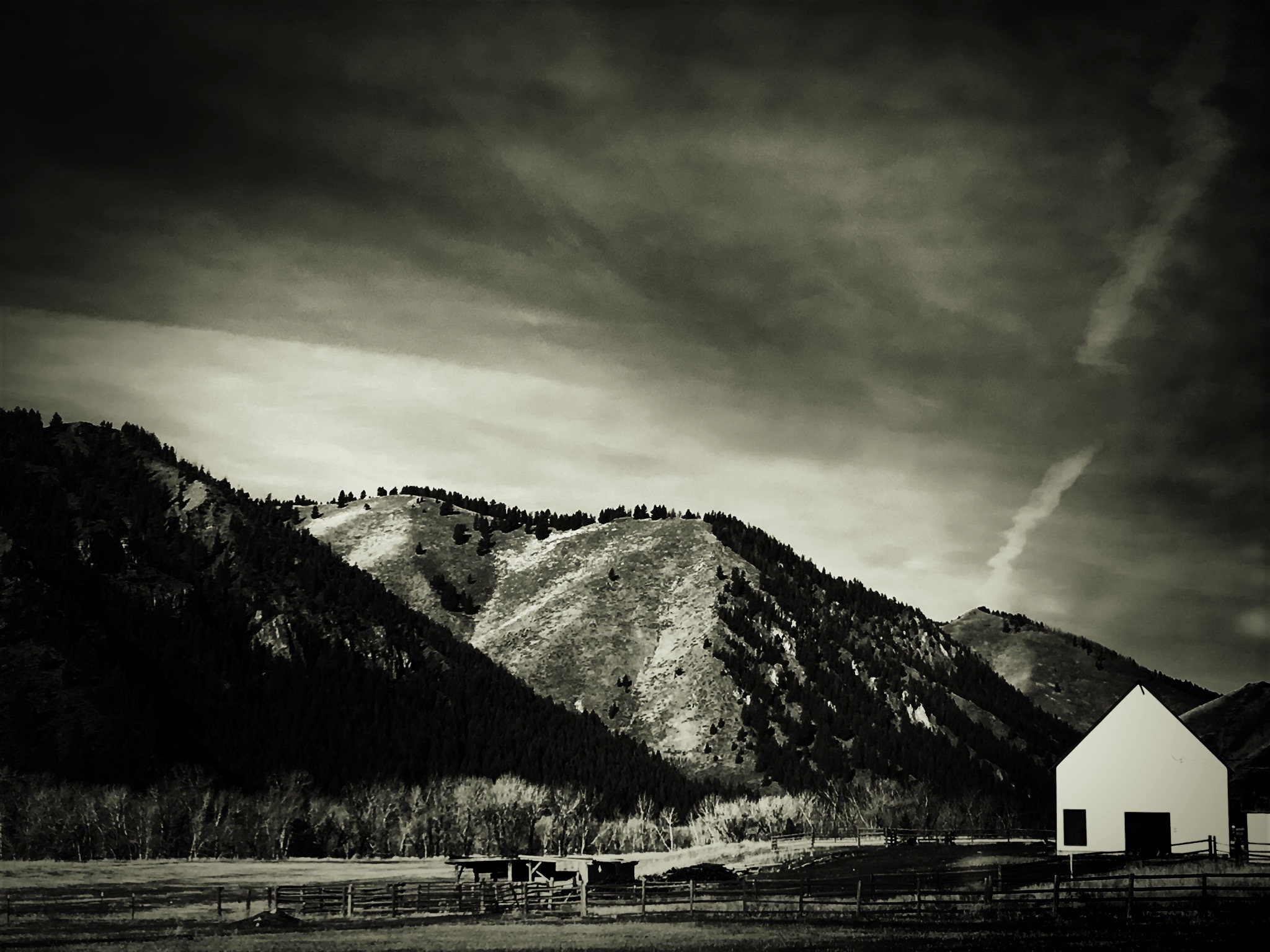big mountains, little barn