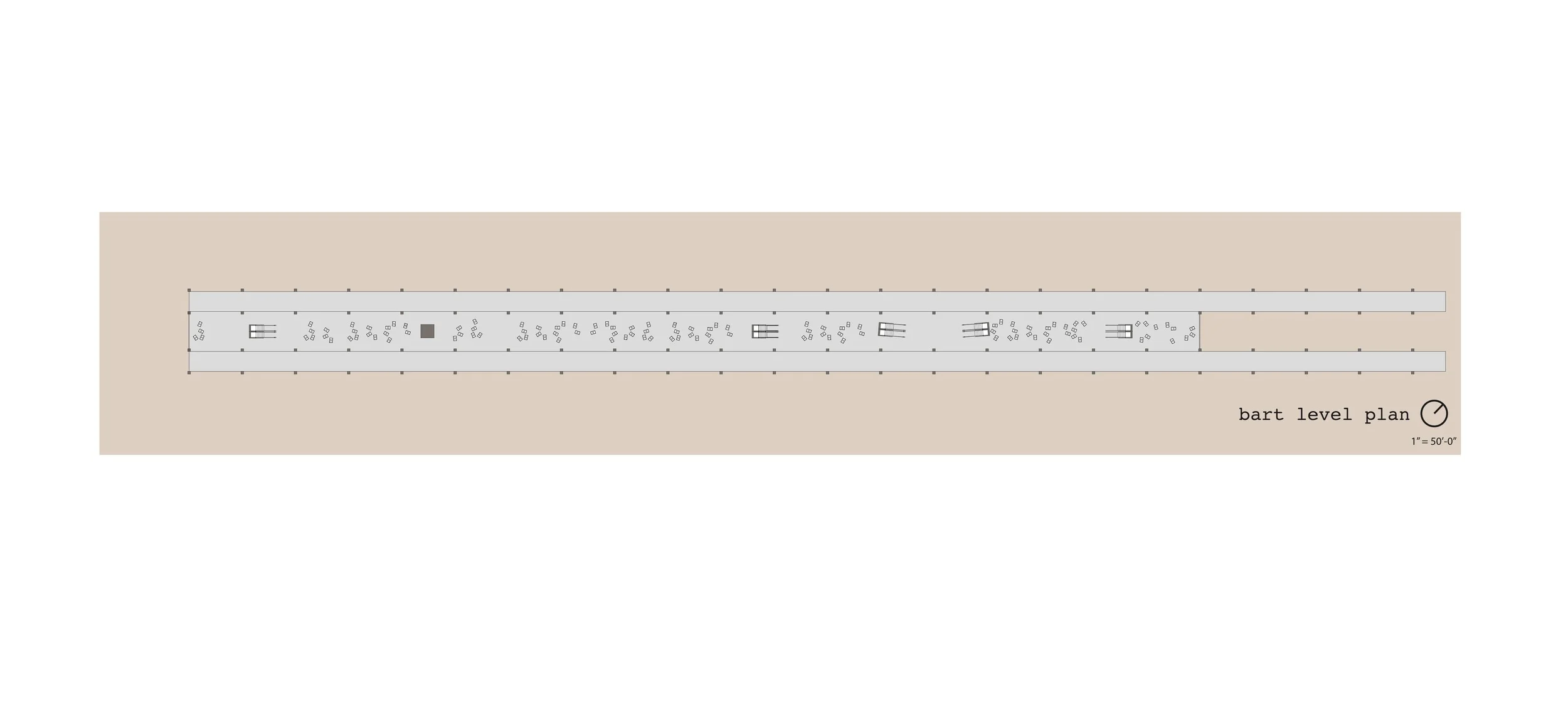 BART-level plan view of the station. (note: brown is infill/dirt/foundations)