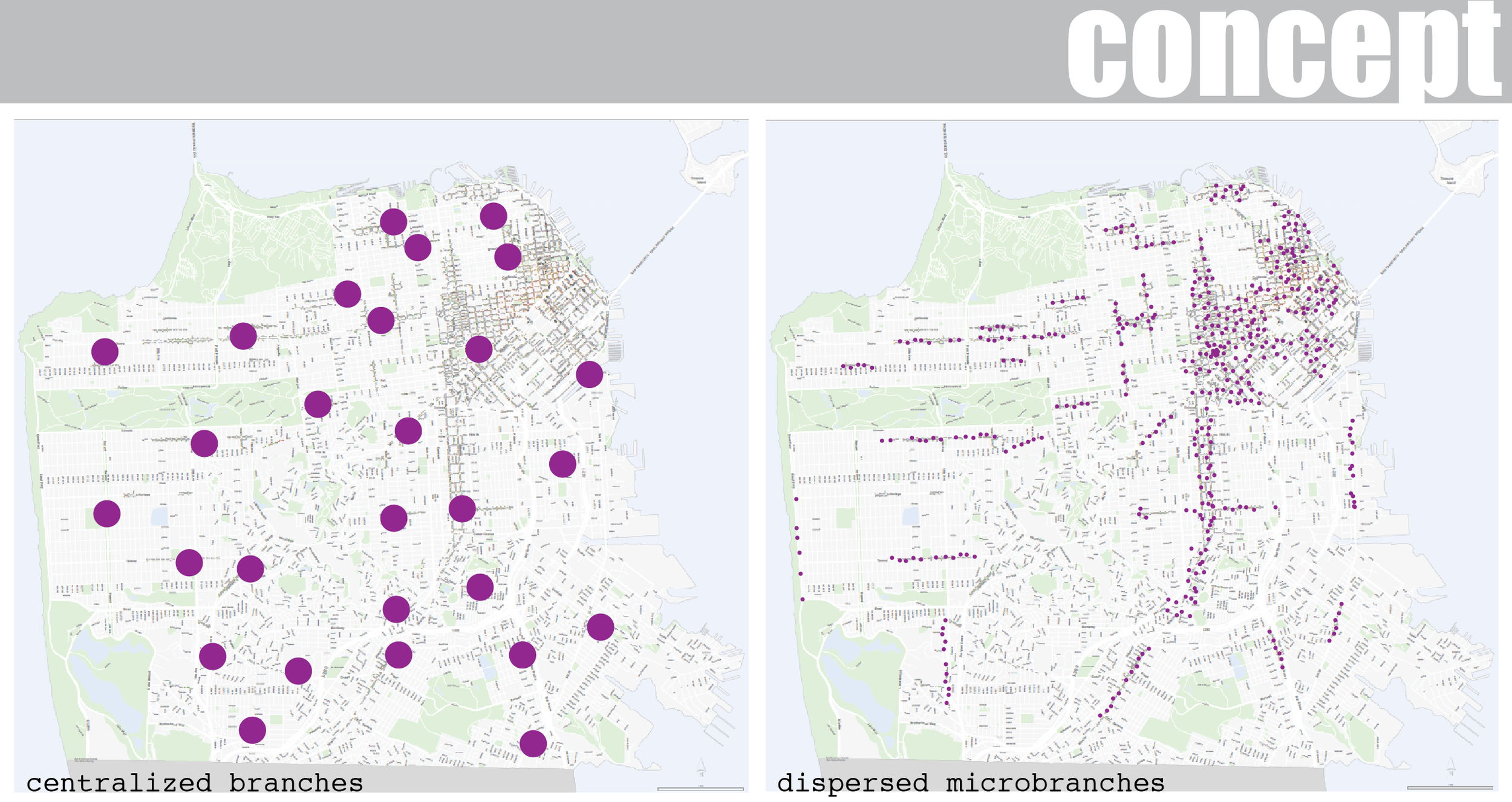 The project contends that the monumental libraries could better serve the public if they were more highly dispersed throughout the city. Since libraries are steadily moving content online, access to their online material can theoretically be accessed anywhere. A dispersal of tiny app-reservable reading rooms throughout the city would attempt to encourage reading and library usage in general by making these services decentralized, dispersed, and more integrated into everyday life. 