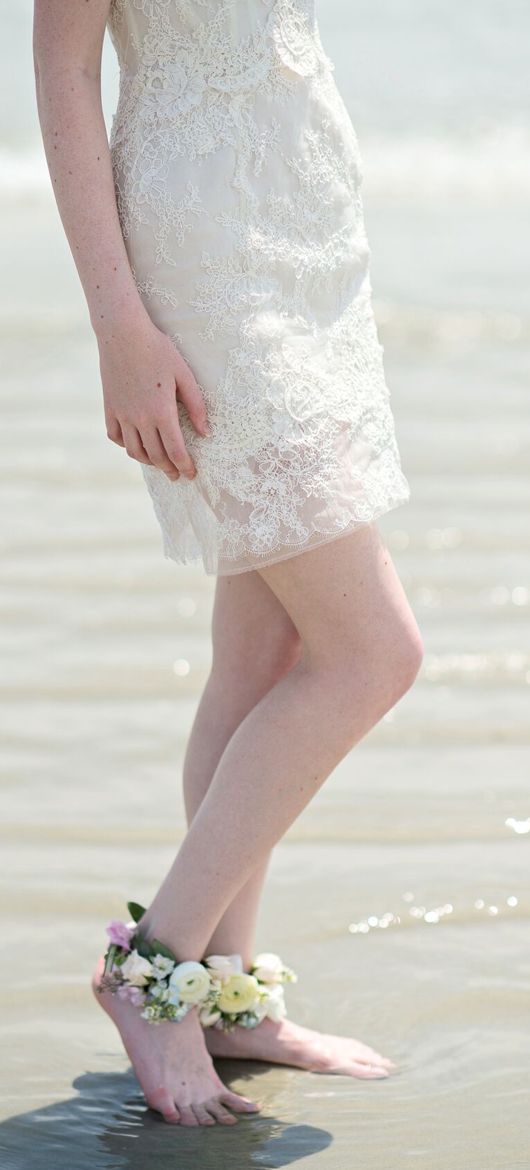 Photo Credit: Kristen Weaver Photography If you are having a beach wedding, floral ankle pieces are perfect. The good news is that they're flowers, who cares if they get wet. 