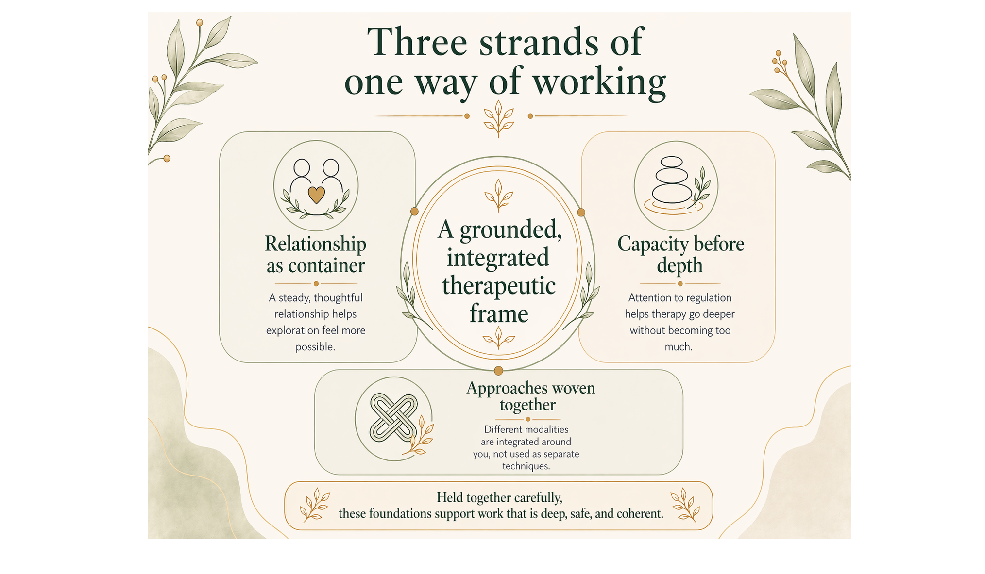 Summary of elements involved in the grounded integrated therapeutic frame adopted by Paolo Imbalzano