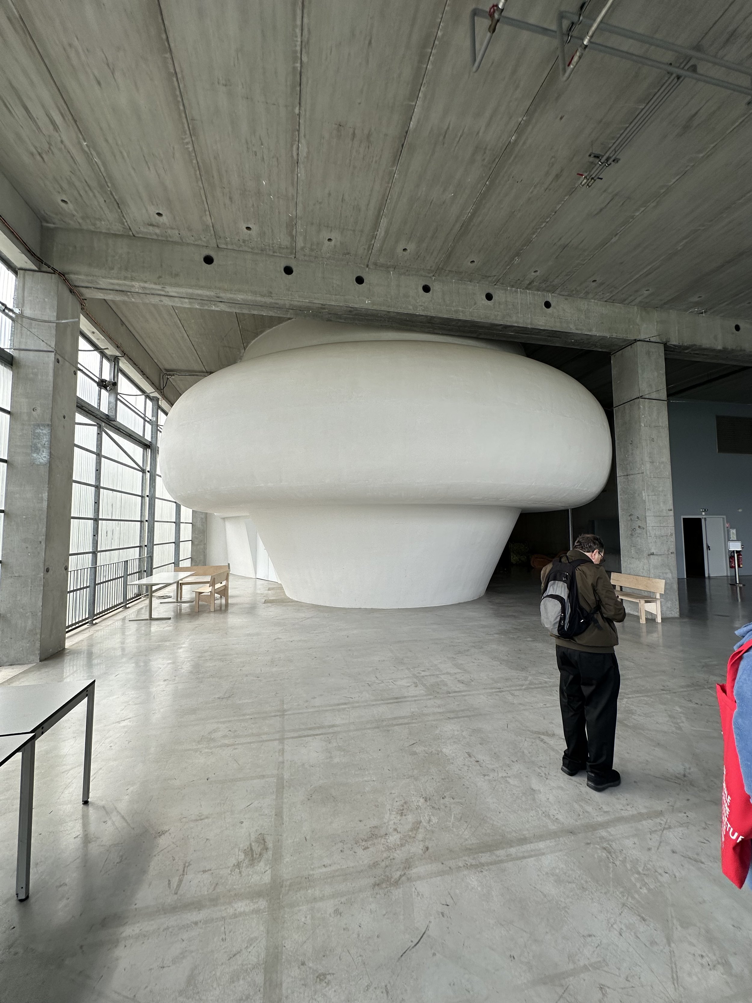 Lacaton And Vassal ENSA White Mushroom-esque room inside a Rigid Concrete Grid