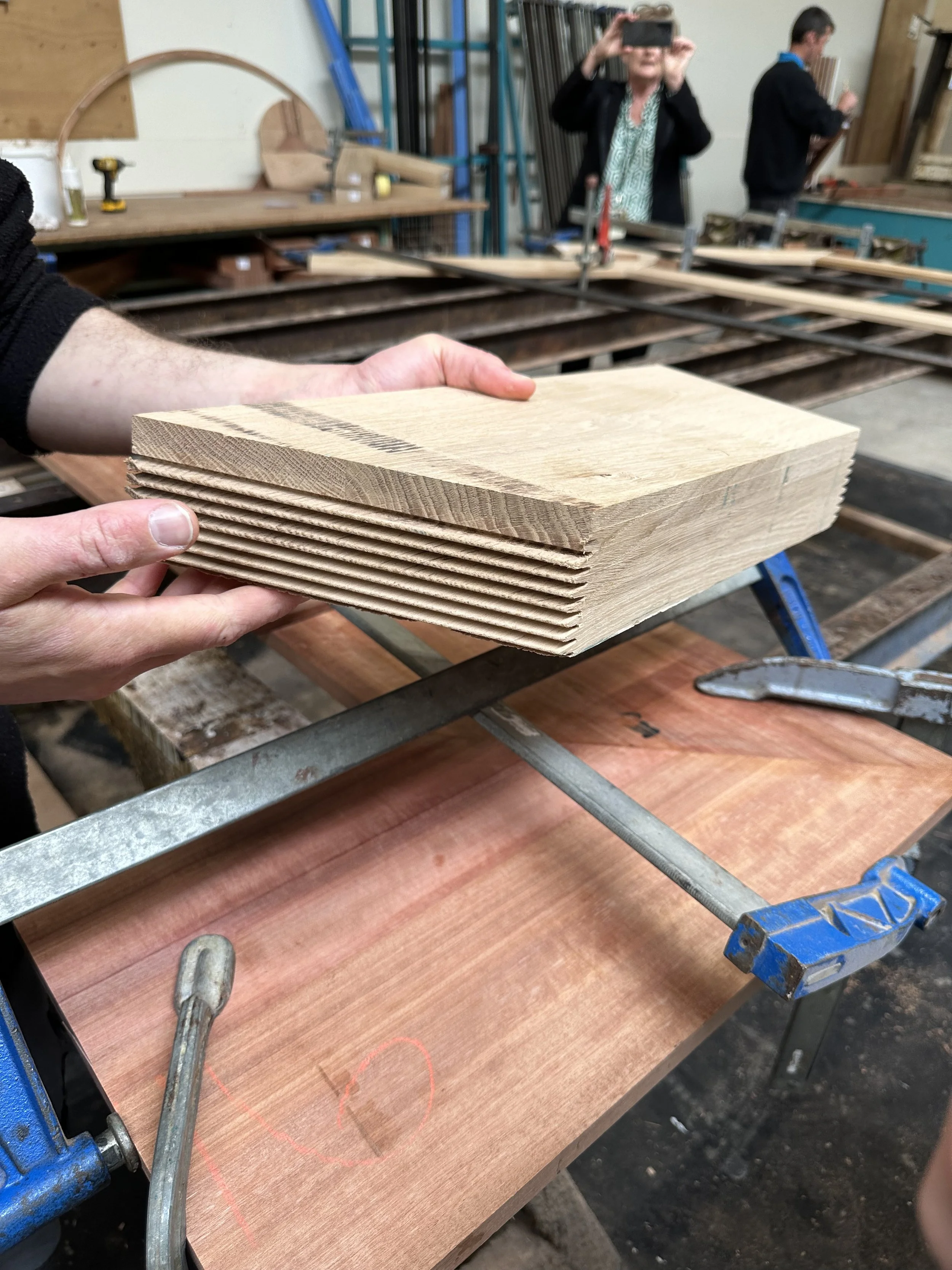 Maison Janneau Factory Tour Finger Joint Corner Detail in Wooden Frame