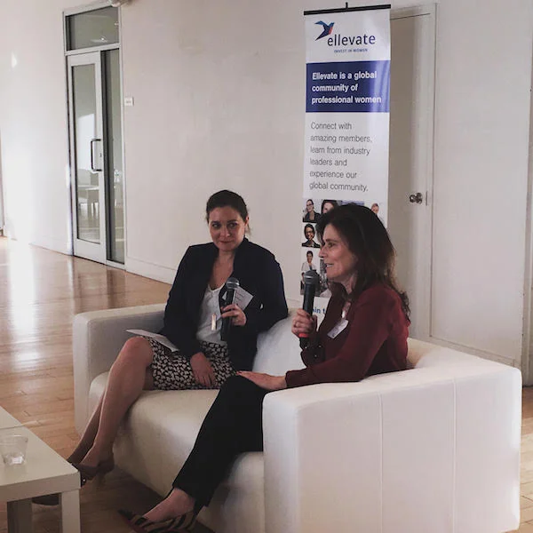 Voice coach Lynda Spillane (r) with Kristy Wallace, president of Ellevate