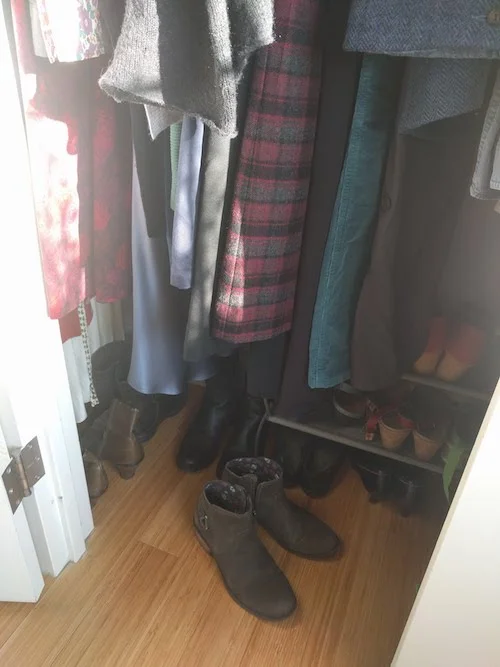 It's a squeeze, but it's the only quiet place in the apartment - The clothing acts as a sound buffer