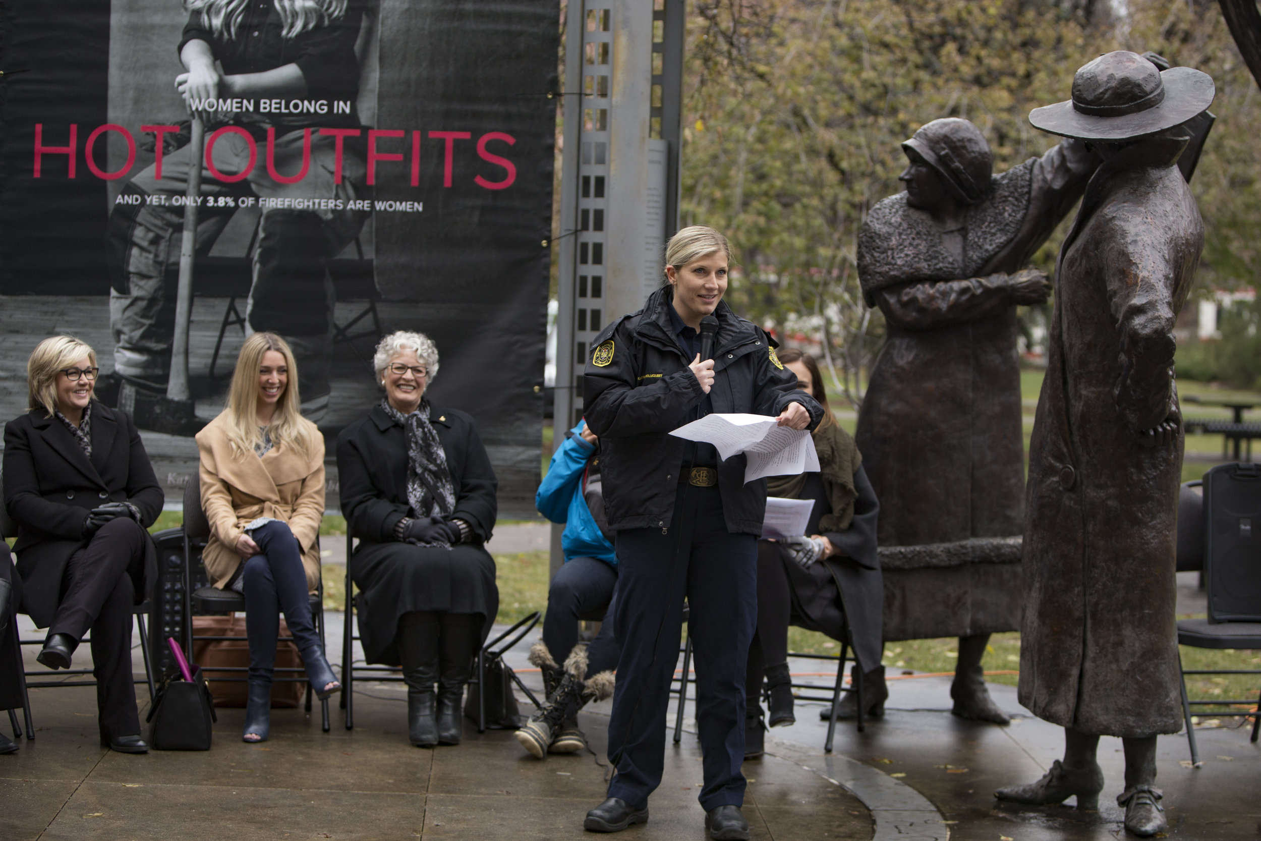  Persons Day event unveiling #WomenBelong campaign at Olympic Plaza in Calgary on Oct 18, 2016 