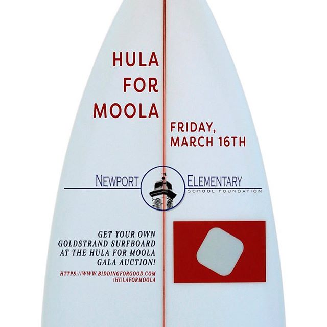 Want to get your hands on a #Goldstrand #Surfboard? We have donated an original, hand-shaped board to support the @newportelem foundation Hula for Moola auction. Go to www.newportelfoundation.org/Hula.html for more information!