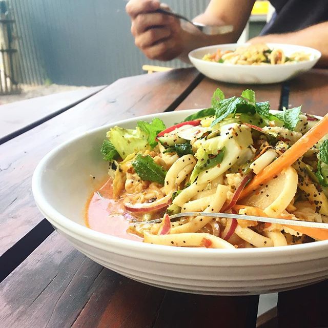 Cold red curry coconut noodles. Pretty happy there&rsquo;s leftovers 👏🏼✨Dressing recipe coming online soon.