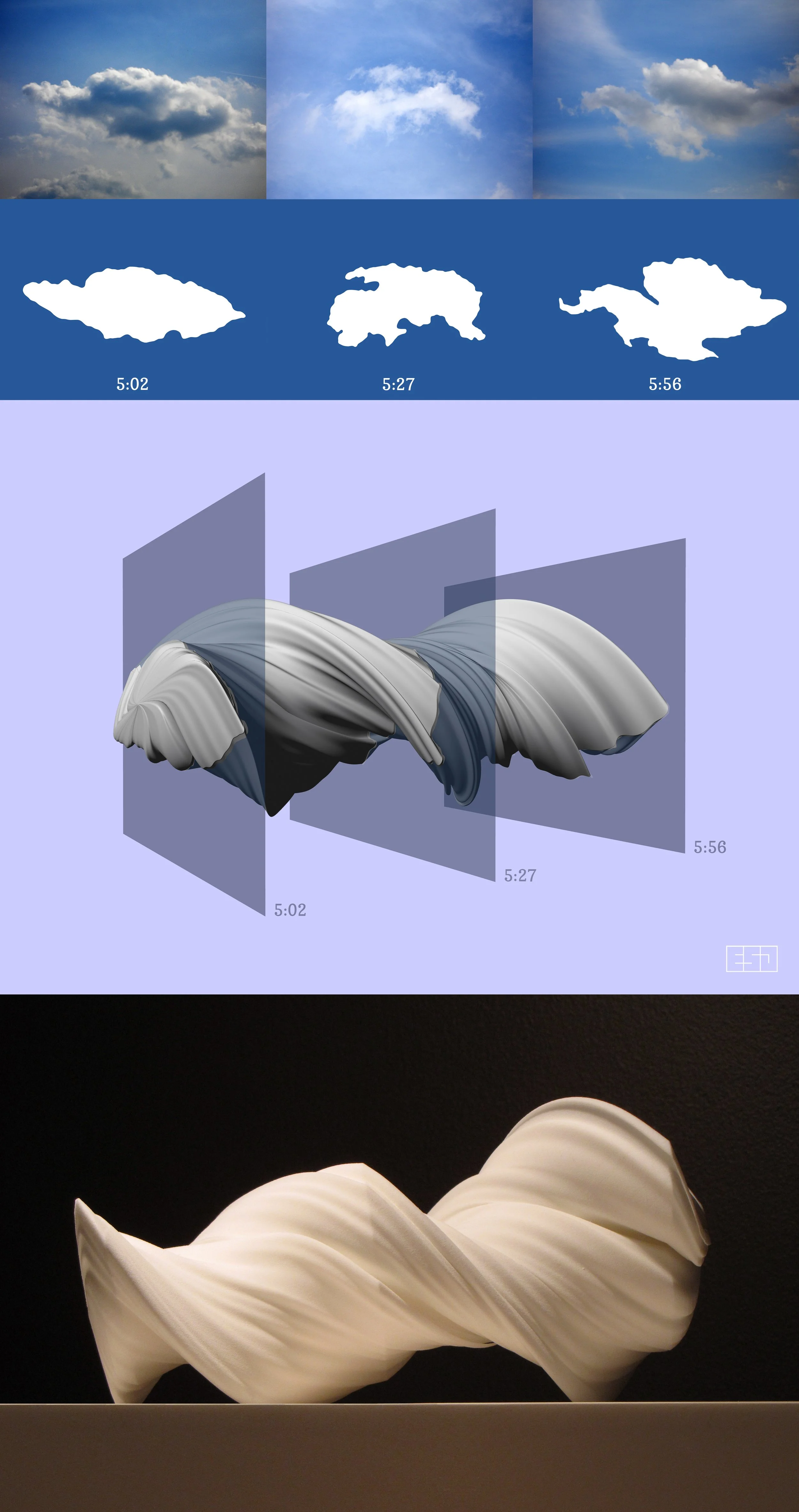 Looking at Clouds - Lived Time Voxelation, Variation 3  Mixed Media Composition 3D-printed Sculpture, Nylon