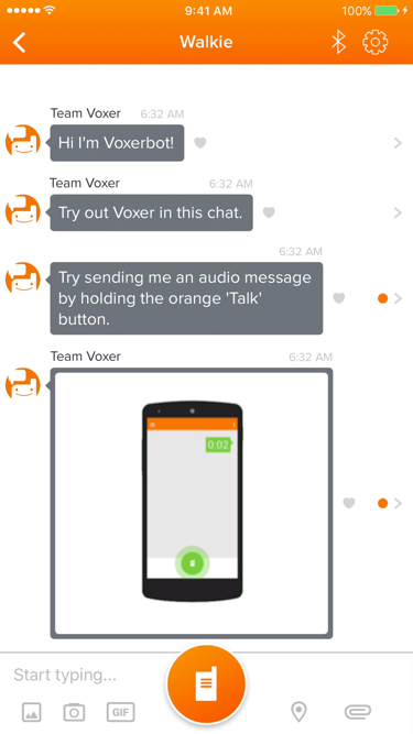  Voxerbot asks the user to send an audio message and explains how to send an audio using a gif.&nbsp; 
