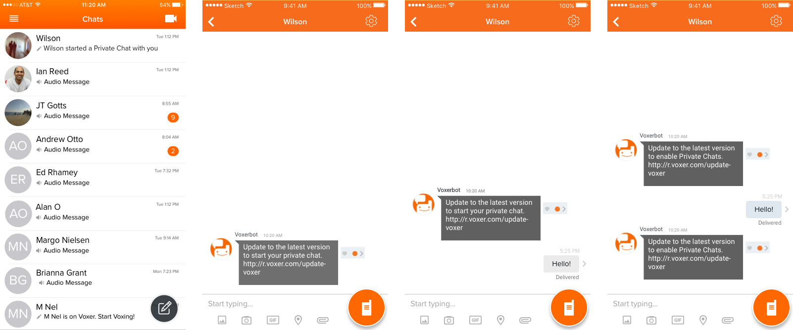 User B [Gregory] has not updated and cannot receive the Private Chat message from User A [Wilson]