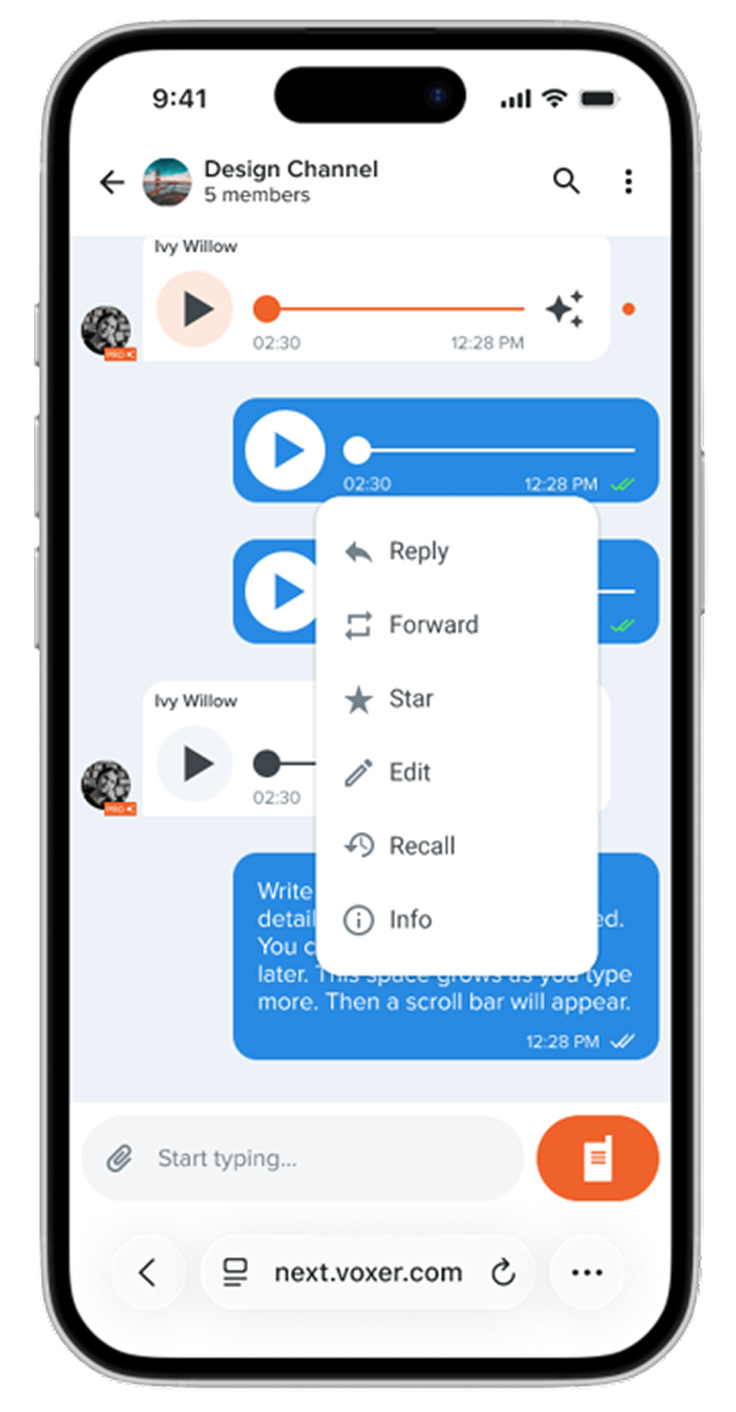 Long press on message