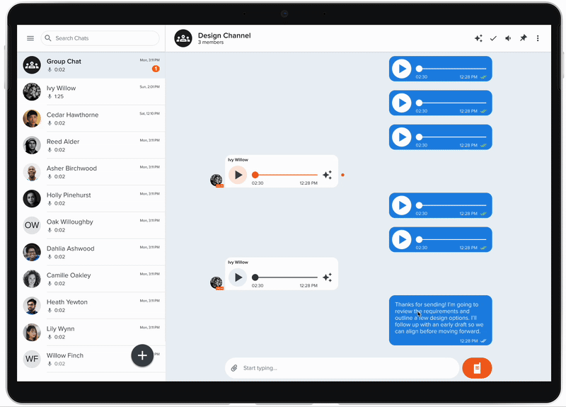 Edit message on tablet and web