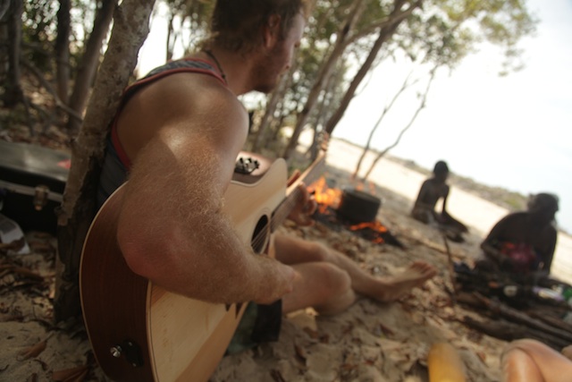  Sharing song and eats after a good day collecting oyster from the local waters at Wallaby Beach.