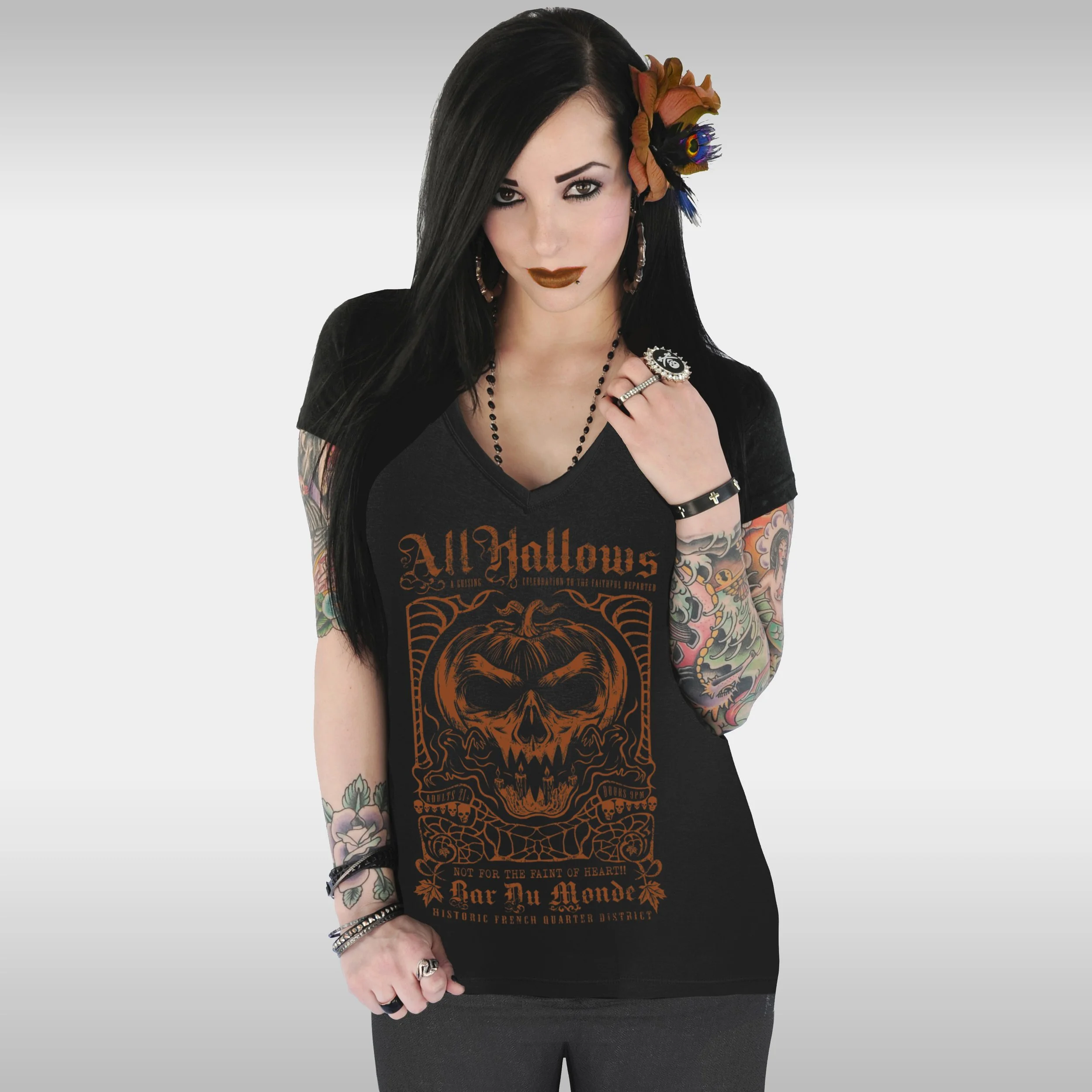 ALL HALLOWS V-NECK TEE 1.jpg