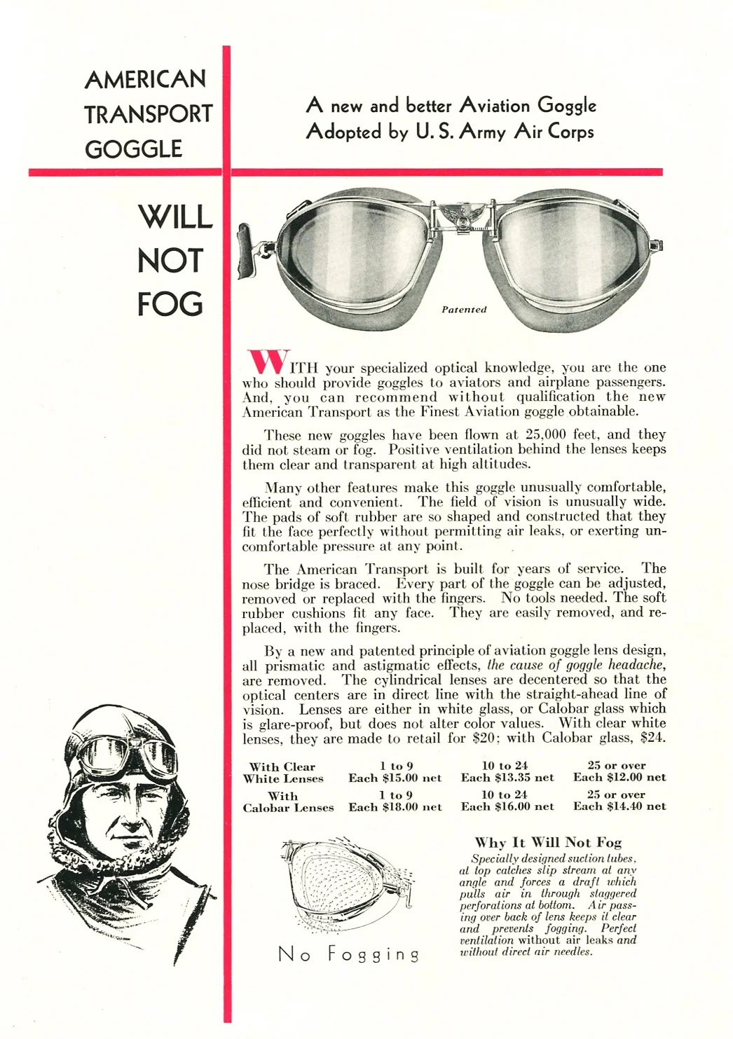  "Will Not Fog." Here is what the actual US Army Aviators were wearing in the 1920's.