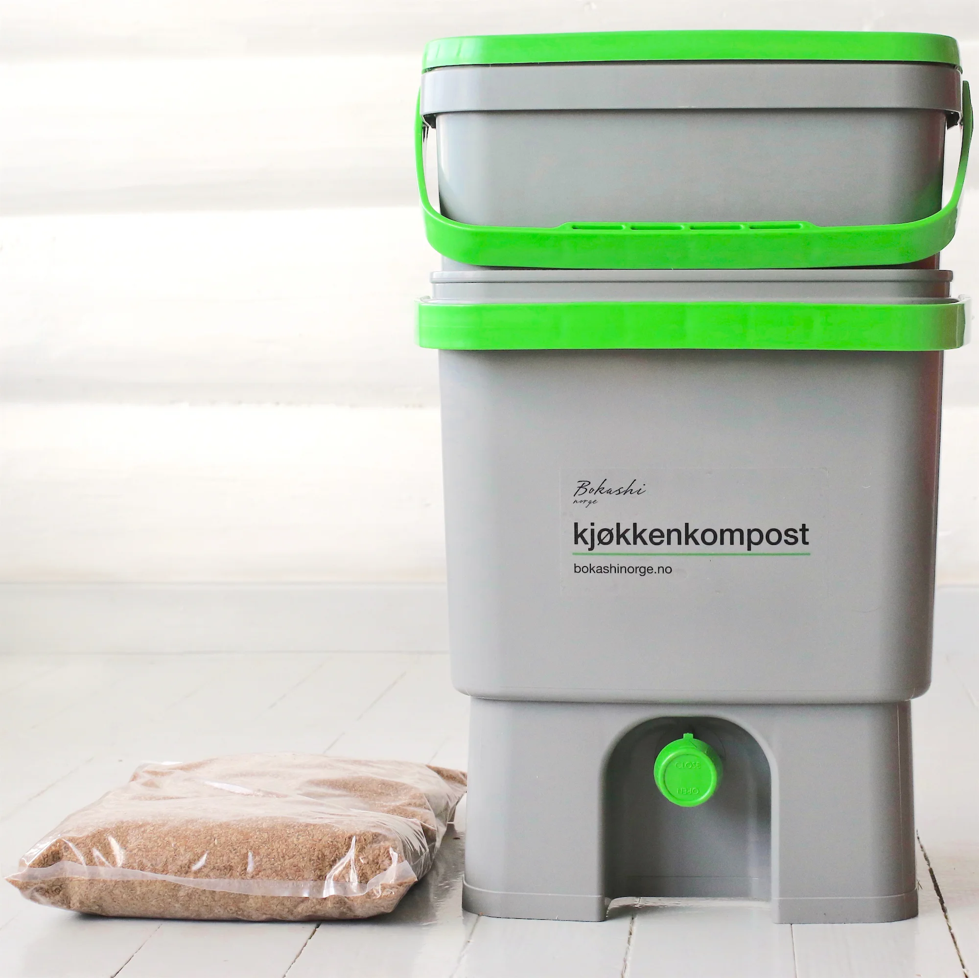 Bokashi-bøtte kan kjøpast på www.bokashinorge.no