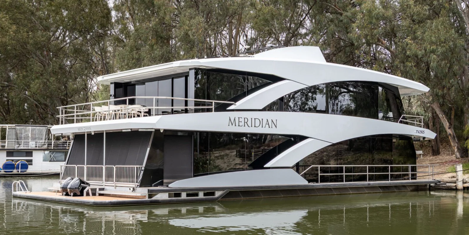   ‘Meridian’  by  Baldwin Boats.   This is our largest Houseboat design to date: 20m x 8.5m. 