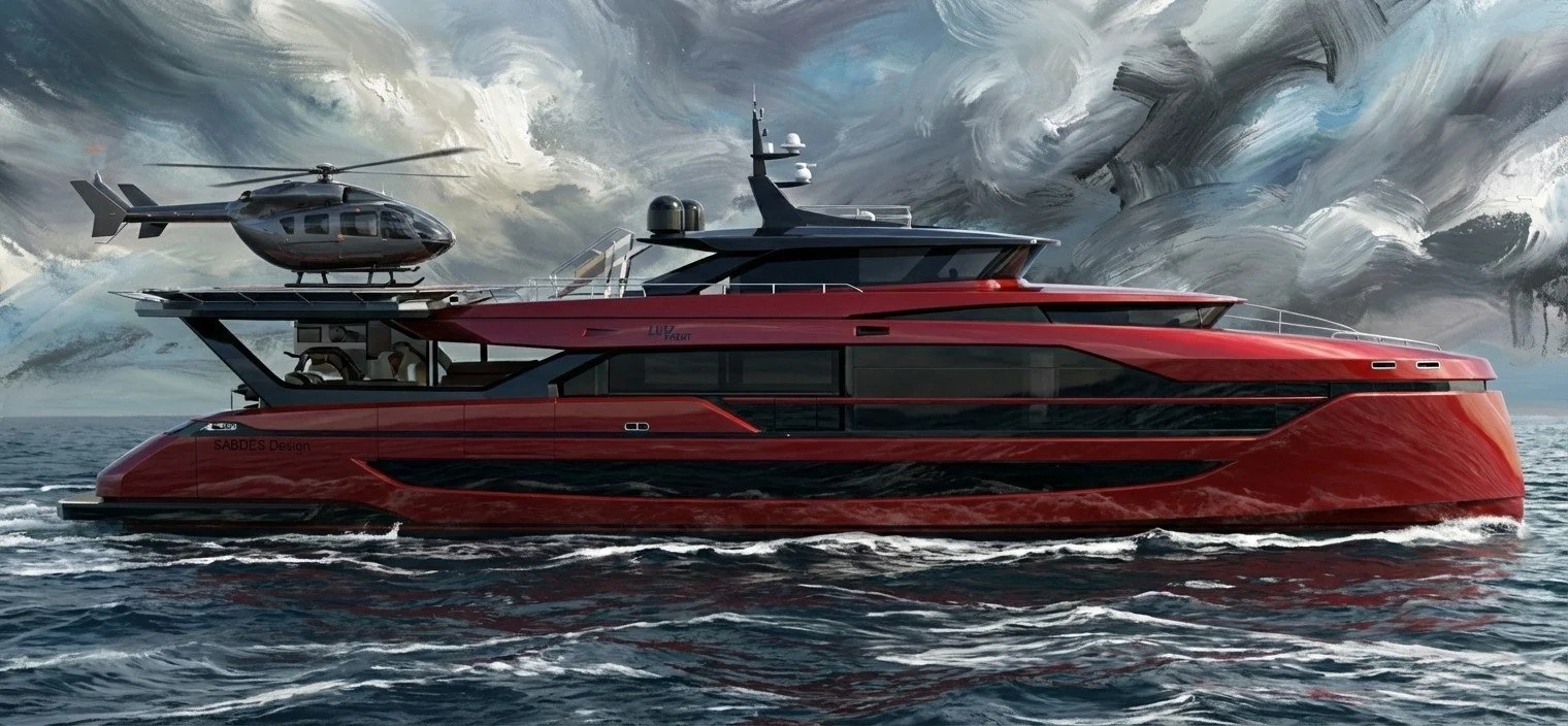   LUV Yacht 120’ Cat    SABDES Design  have developed this one hundred and twenty foot (36 metre)  ultra-cool Cat  as part of their  LUV Yachts  brand; This is a striking and modern design with great features, an interior with grand proportions, heli