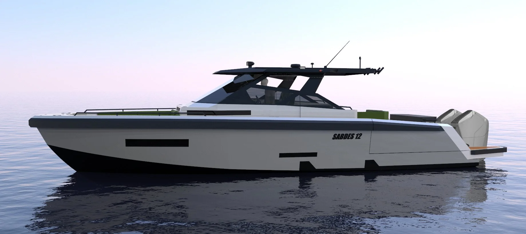  With a twin step planing hull, speeds > 40 knots, and Aluminium construction,  SABDES  teamed up together with  Chris Tucker Naval Architecture , to develop this awesome day/weekend Sportscruiser available for private clients.  Features include f