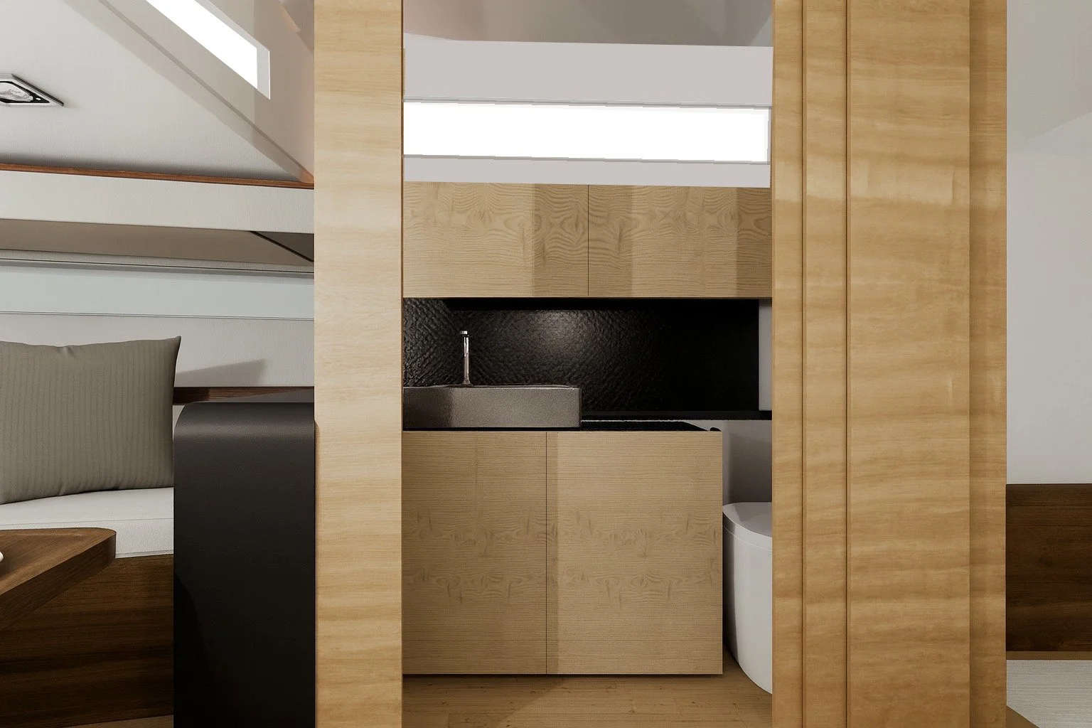  Space study / cabin looking Stbd into bathroom 