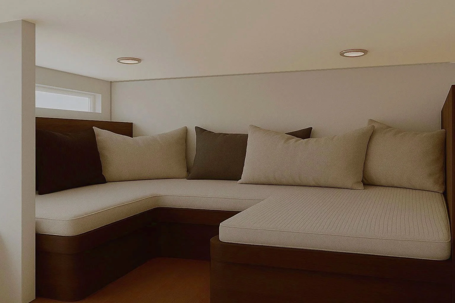  Space study / cabin looking aft: under cockpit berth area 