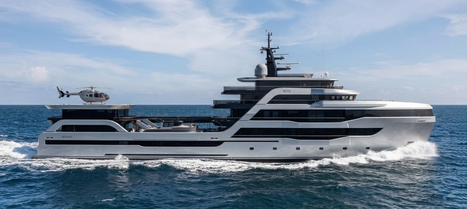   270' Explorer Yacht    SABDES Design  developed this Explorer Yacht concept for a client of a well known builder; She’s impressive at  270’ (82.3m)  long over six decks. She has vast areas for storage of toys and tenders, mini subs, etc. And best o