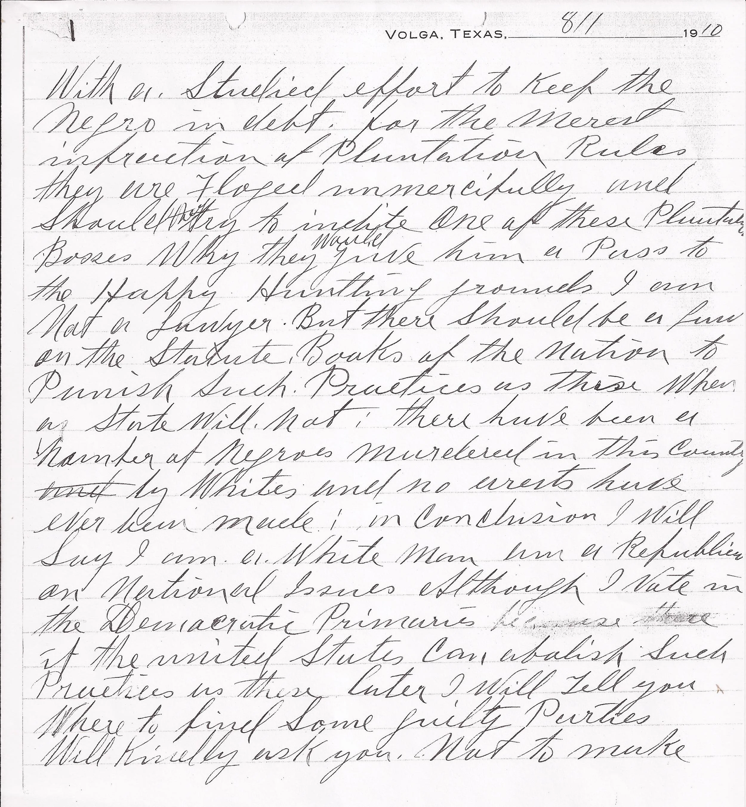 John A. Siddon to Cecil A. Lyon, August 1, 1910 (Page 2) (United States Department of Justice, file no. 152961, R.G. 60, 1910)
