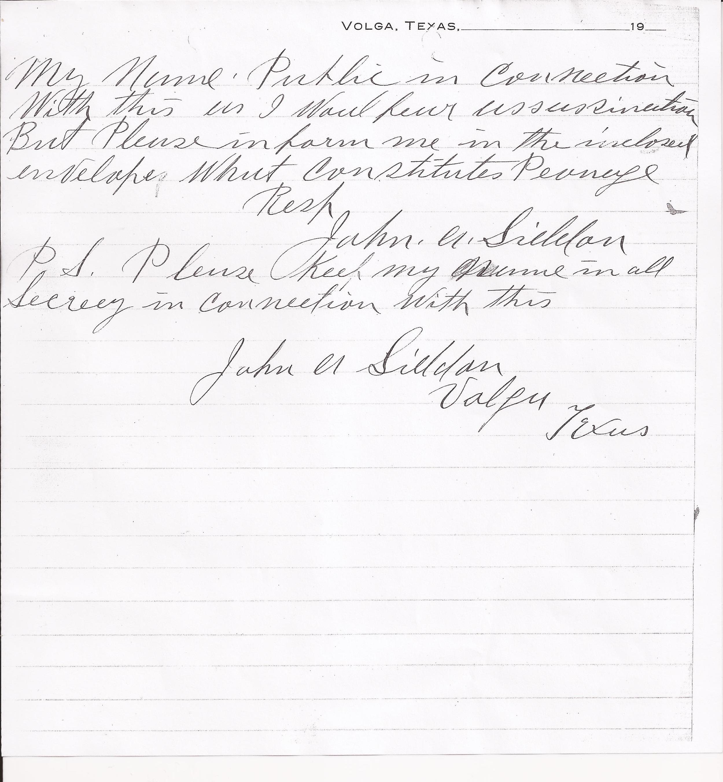  John A. Siddon to Cecil A. Lyon, August 1, 1910 (Page 3)&nbsp;(United States Department of Justice, file no. 152961, R.G. 60, 1910) 