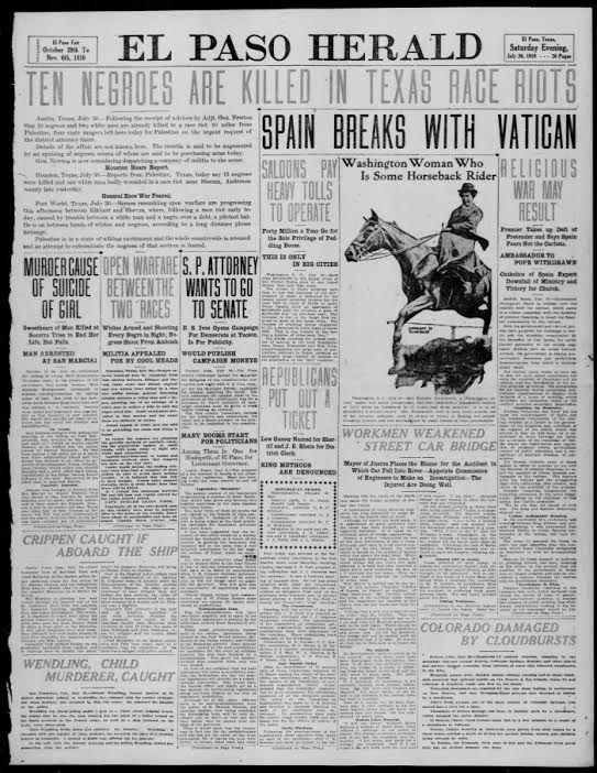   July 30, 1910 (Page 1) (El Paso Herald) (University of North Texas Libraries, The Portal to Texas History)  