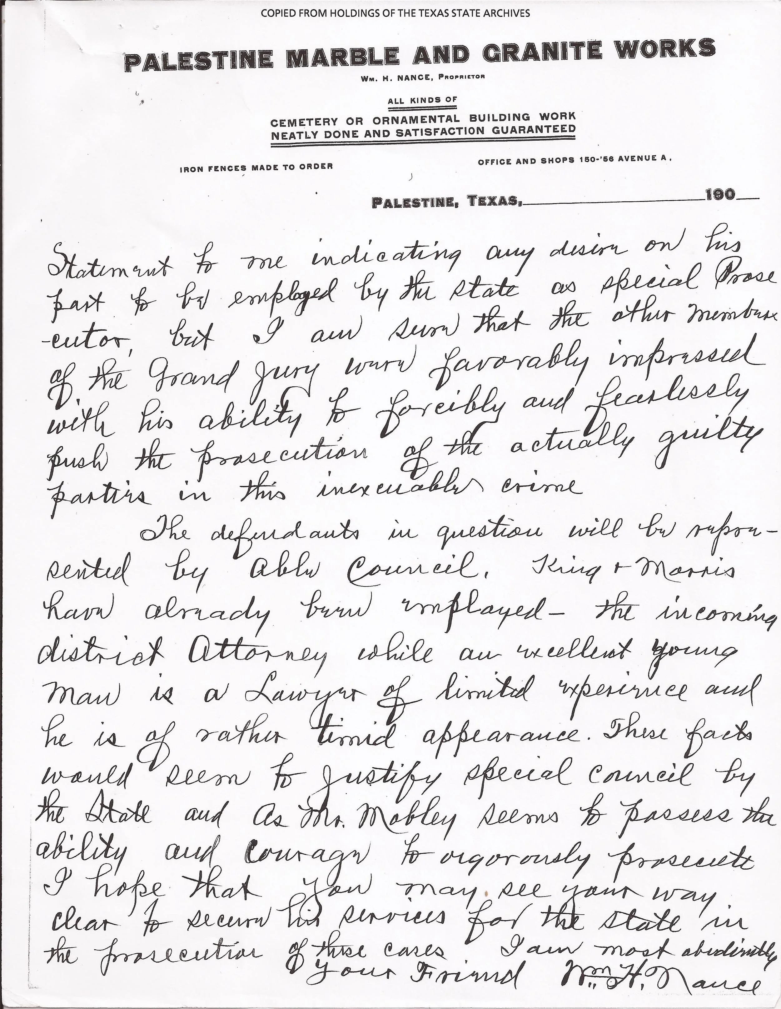Jury Foreman's Letter, August 25, 1910 (Page 2) (Records, Texas Governor Thomas Mitchell Campbell. Archives and Information Services Division, Texas State Library and Archives Commission)
