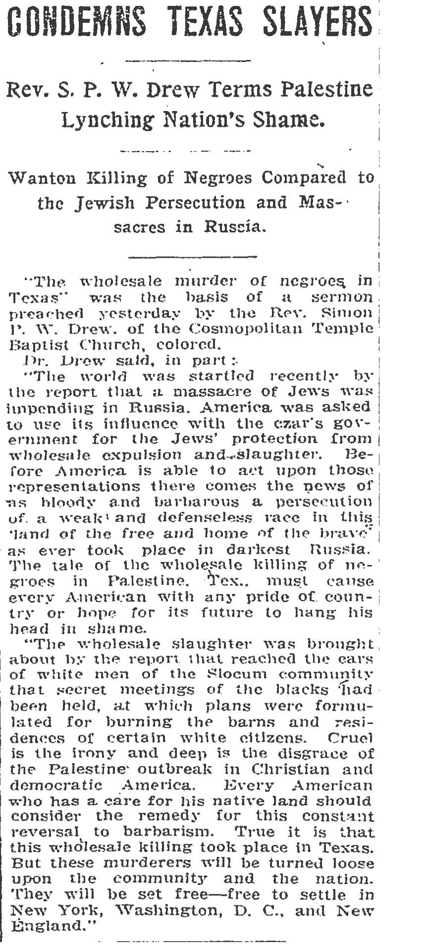 "Condemns Texas Slayers" August 8,1910 (Page 12) (The Washington Post) 