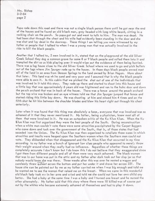 Dr. G.J. Hayes, Letter to Mrs. Eliza H. Bishop, March 2, 1984 (Page 2) (Houston County Historical Commission) 