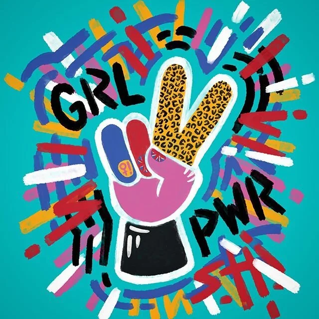 ✌️GRL PWR ✌️ Digital recreation of my spice girls inspired peace sign painting.
.
&mdash; I had so much fun last night attending @rubellaspreads&rsquo;s Spice World Wide Web digital drag event. The show was a blast + the comments section was FILLED w