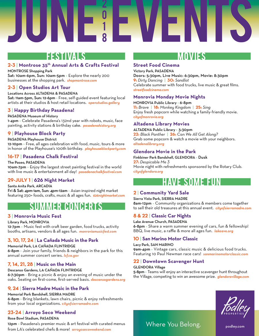 JUNE EVENTS Calendar- — Bungalow Agent