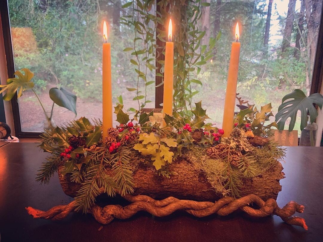 There were so many special parts to creating this Yule log altar! We began with a much needed family stroll in the forest to help us to slow down and connect with the wild elements of the season. We had so much fun foraging for our log, moss, evergre