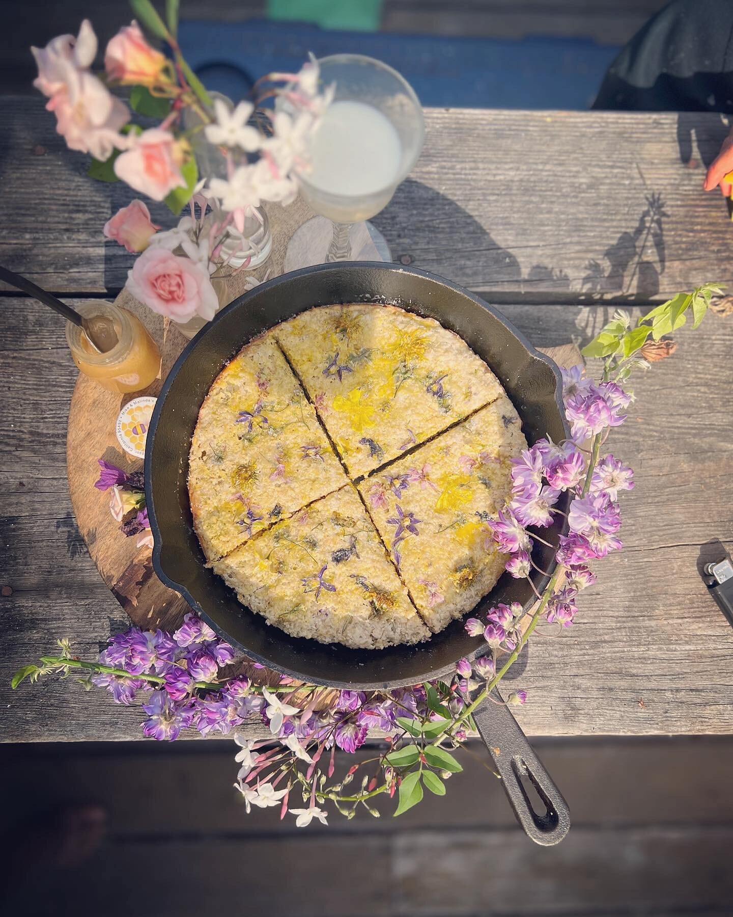 Today we foraged for wild edible flowers in the neighborhood and then baked them into an ancestral bannock oat cake. It was a perfect way to usher in Beltane! #motherrootsvillage #mayday #beltane #ancestralremembrance #theoldways #gathervictoriarecip