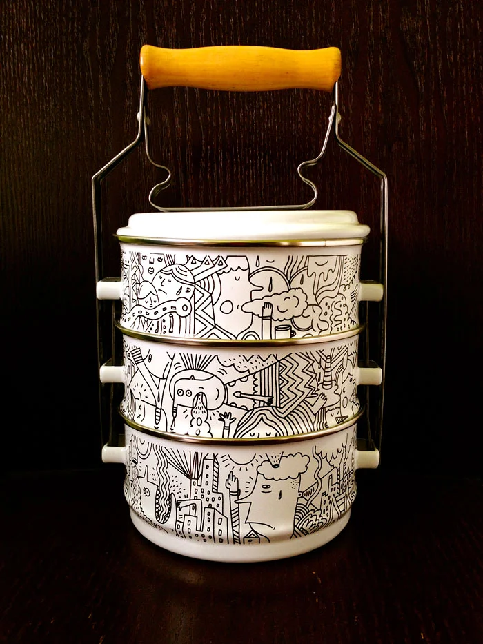 Illustration on an old-fashioned tiffin carrier