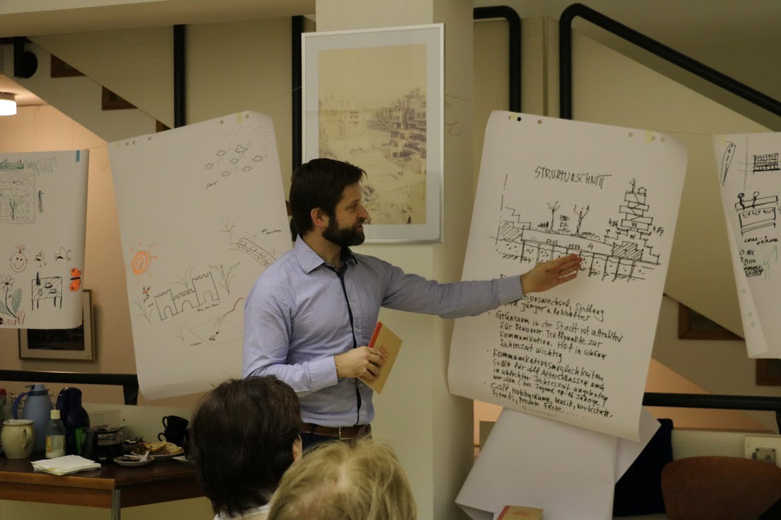 TU Graz students engaging in empathy interviews and presenting the synthesis outcome to the group.