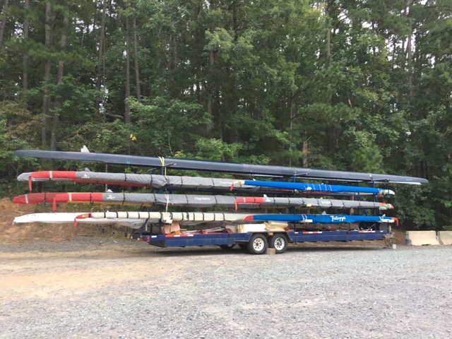 For a club that started with 4 boats 4 years ago, we have grown to quite some size … Total of 16 boats (all but 2) on the trailer, all oars, riggers, slings, and everything else