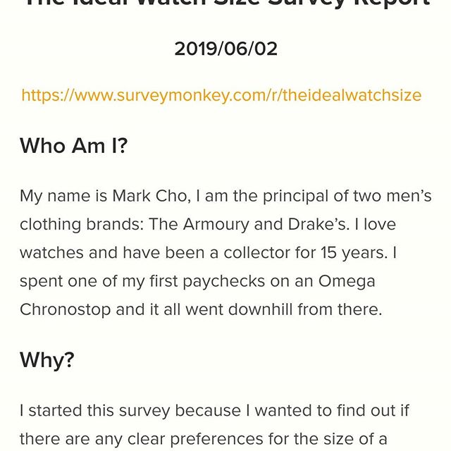 I finally finished it... The Ideal Watch Size Survey Report. Link in profile. It's long but it covers a lot. The charts tell you part of the story and I added as much explanation as I could along the way. Plus the comment highlights section towards t