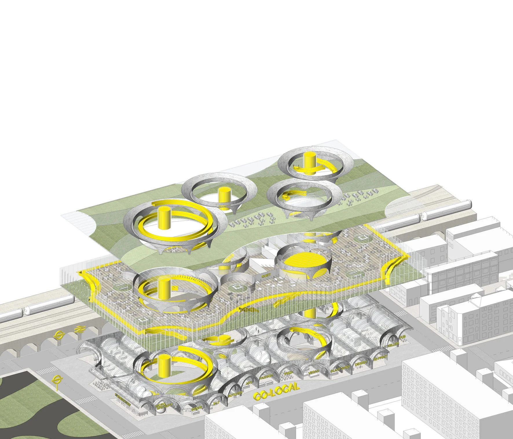 PARK ROOF LEVEL - Open cycle ramps - Allotments - Relaxation Gardens - Pic-nic Areas