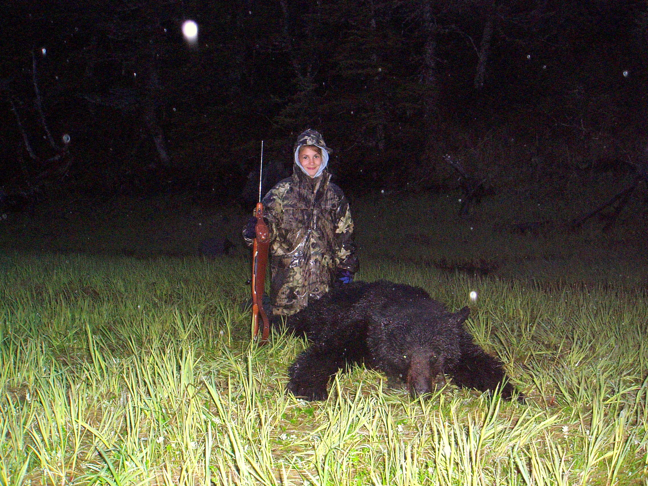 My 11 year old granddaughter Rachel Juliussen with her 6'7 "black bear. Her hunt actually lasted only 2 hours. She is a great shot and a very lucky hunter. 