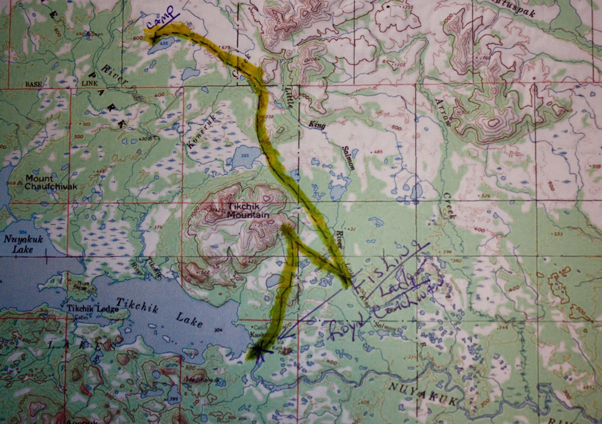 Map showing my walk out. These are six mile squares.