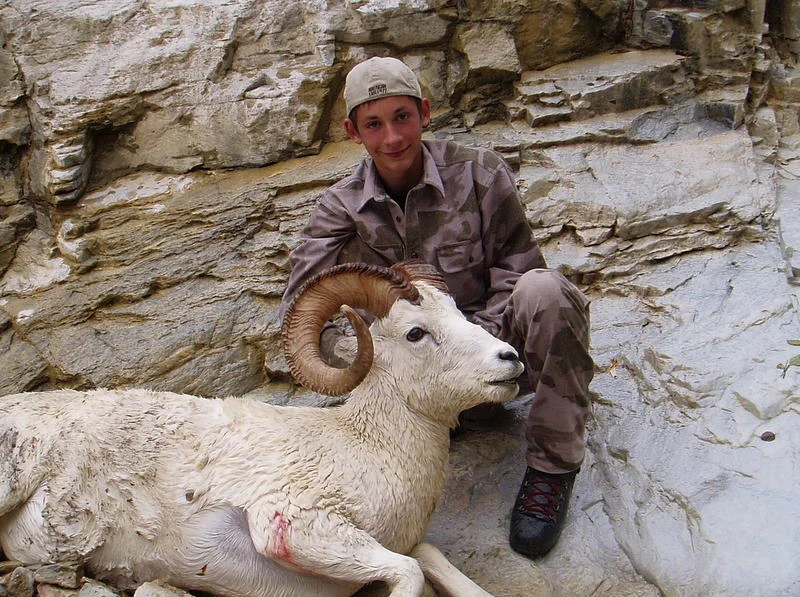 Jared with his beautiful full curl Dall ram.