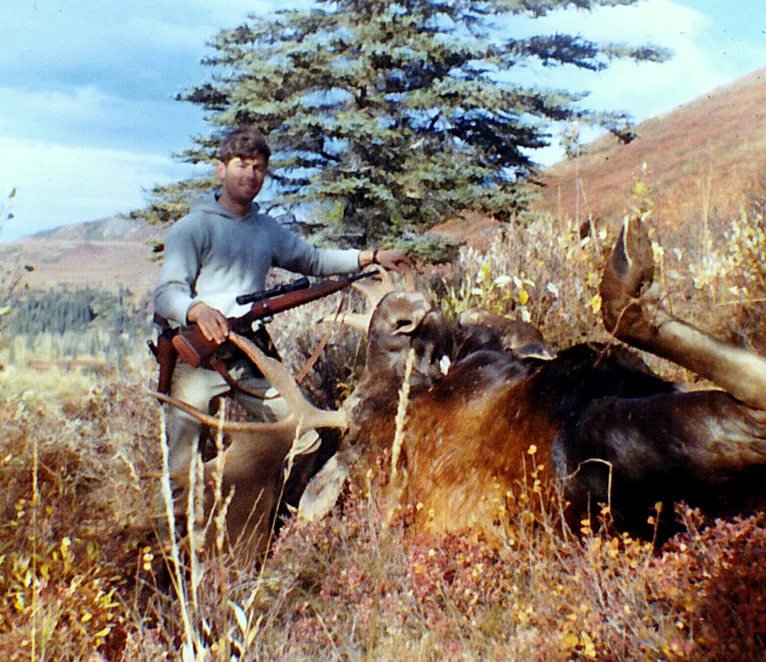 Gary with his 60" moose. I hadn't learned how to take good trophy photos. I was still using the little Kodak "Brownie Hawkeye" camera.
