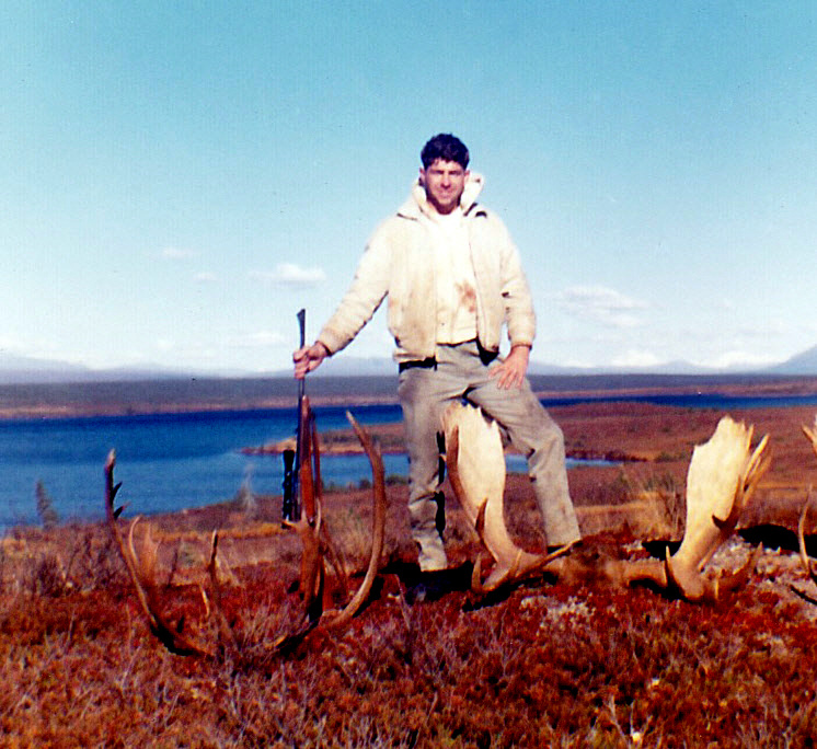 Me with my moose and caribou with Fog Lakes in the background.